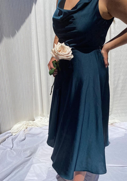 Mela Cowl Neck Satin Dress Teal