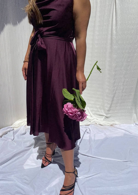 Mela Cowl Neck Satin Dress Plum