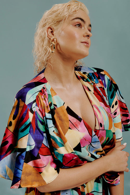 Fresco Batwing Maxi Dress - Rainbow Leaf Print