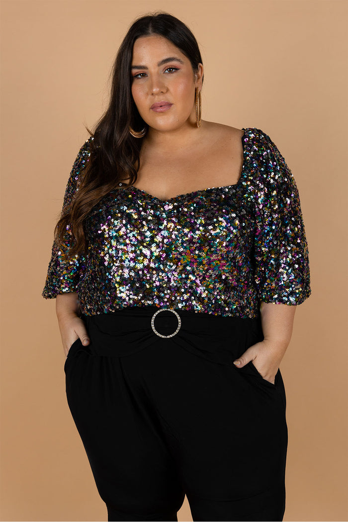 Citron Sweetheart Sequin Blouse - Rainbow Sequin