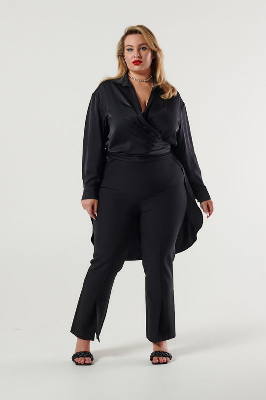 My Magnificent Longline Wrap Shirt Black