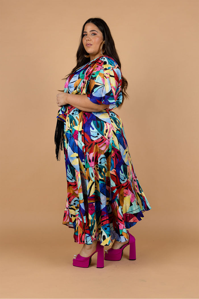 Fresco Batwing Maxi Dress - Rainbow Leaf Print