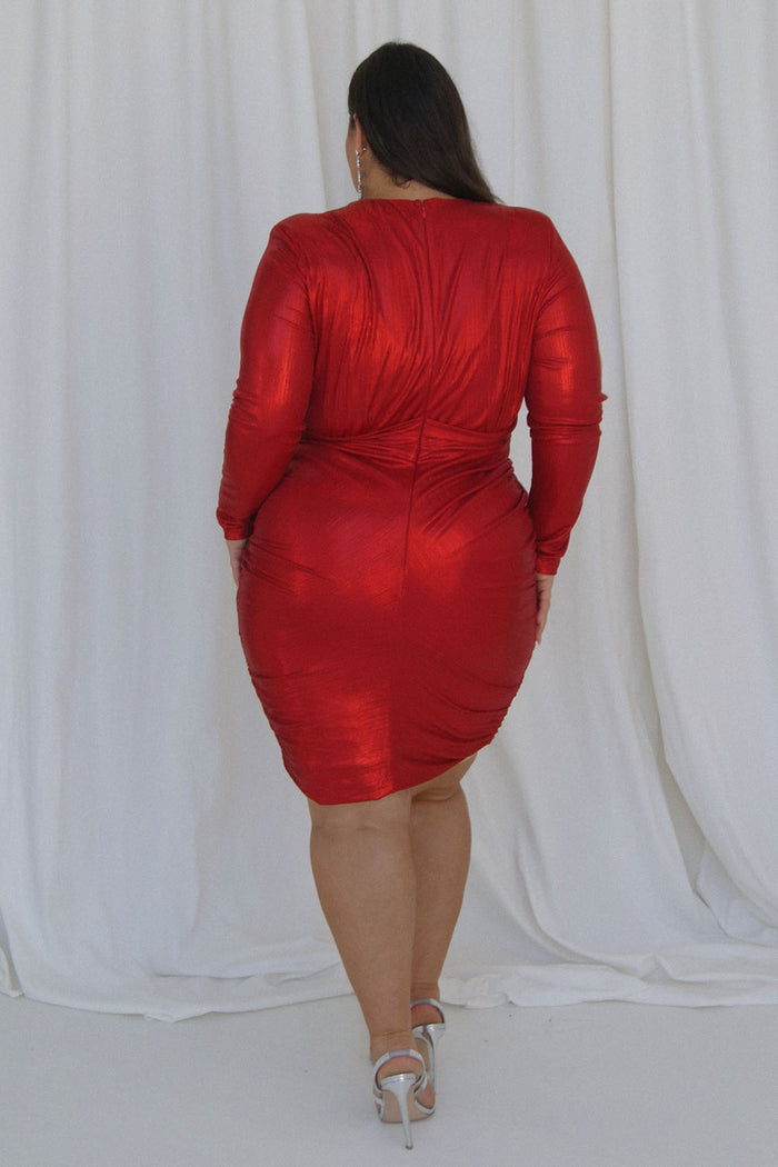 Luminare Metallic Mini Dress Red