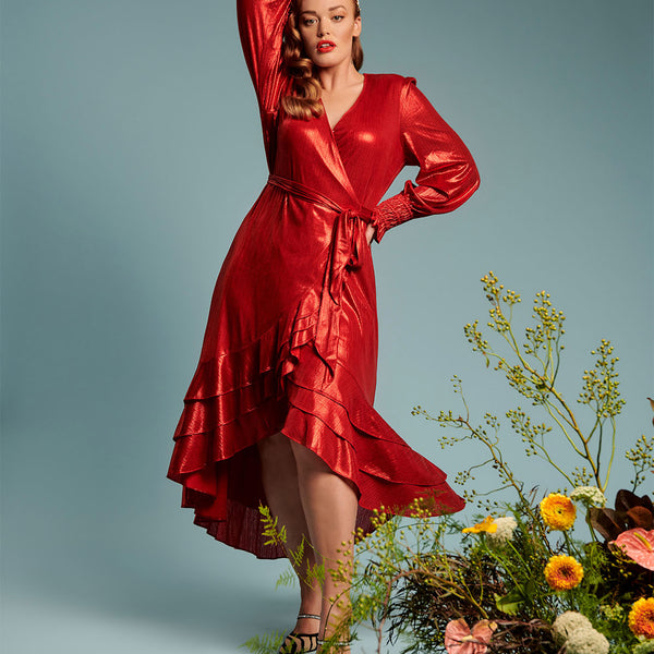 Lady in Red Metallic Wrap Dress – Novellathelabel