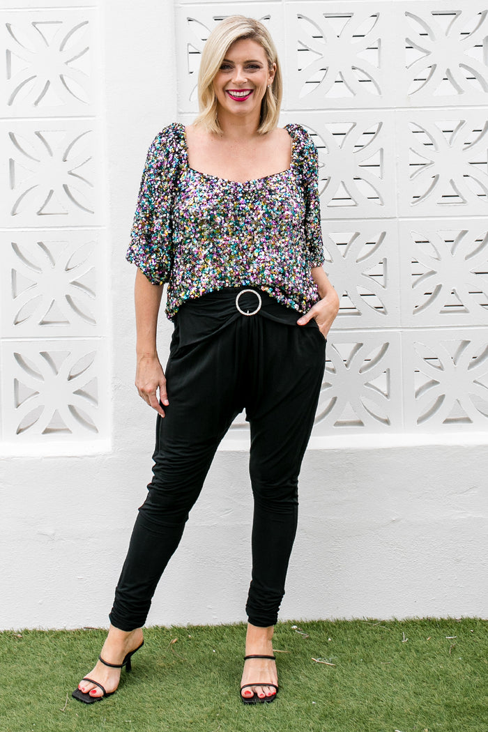 Citron Sweetheart Sequin Blouse - Rainbow Sequin