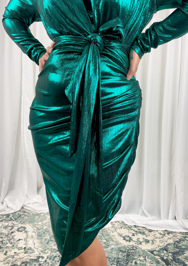 Lucia Metallic Knit Dress Emerald